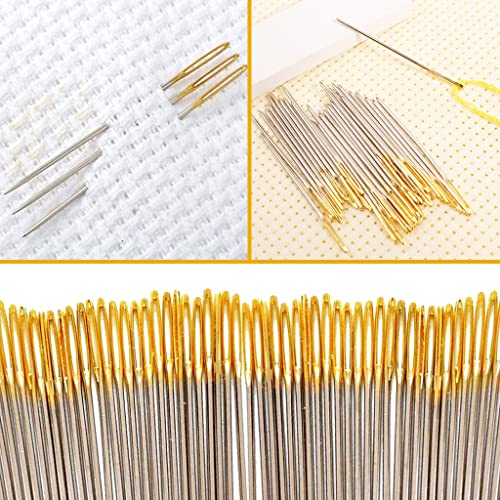 100Pcs Cross Stitch Needles + 2 Needle Threader Golden Color Large Eyes Cross Stitch Diy Embroidery Hand Needles Sewing Needles In Transparent Box (26#) #TOP5
