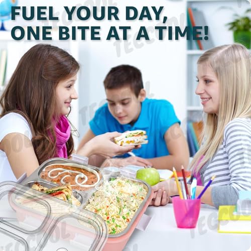 Image of TEKCOOL Lunch Box for Adults - Lunch Box for Kids - with Spoon & Fork - Stainless Steel Lunch Box with 3 Compartment - Durable Perfect Size for On-The-Go Meal, BPA-Free';