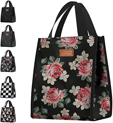 Lunch Bag Women Men Insulated Lunch Box Reusable Lunch Tote Bag with Pocket for Work-Flower