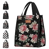 Lunch Bag Women Men Insulated Lunch Box Reusable Lunch Tote Bag with Pocket for Work-Flower