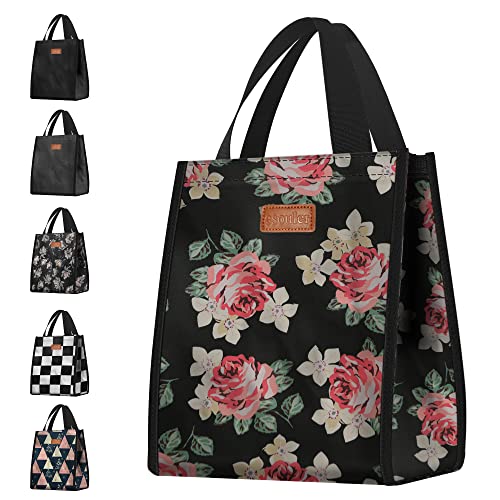 Lunch Bag Women Men Insulated Lunch Box Reusable Lunch Tote Bag With Pocket For Work-Flower #TOP3