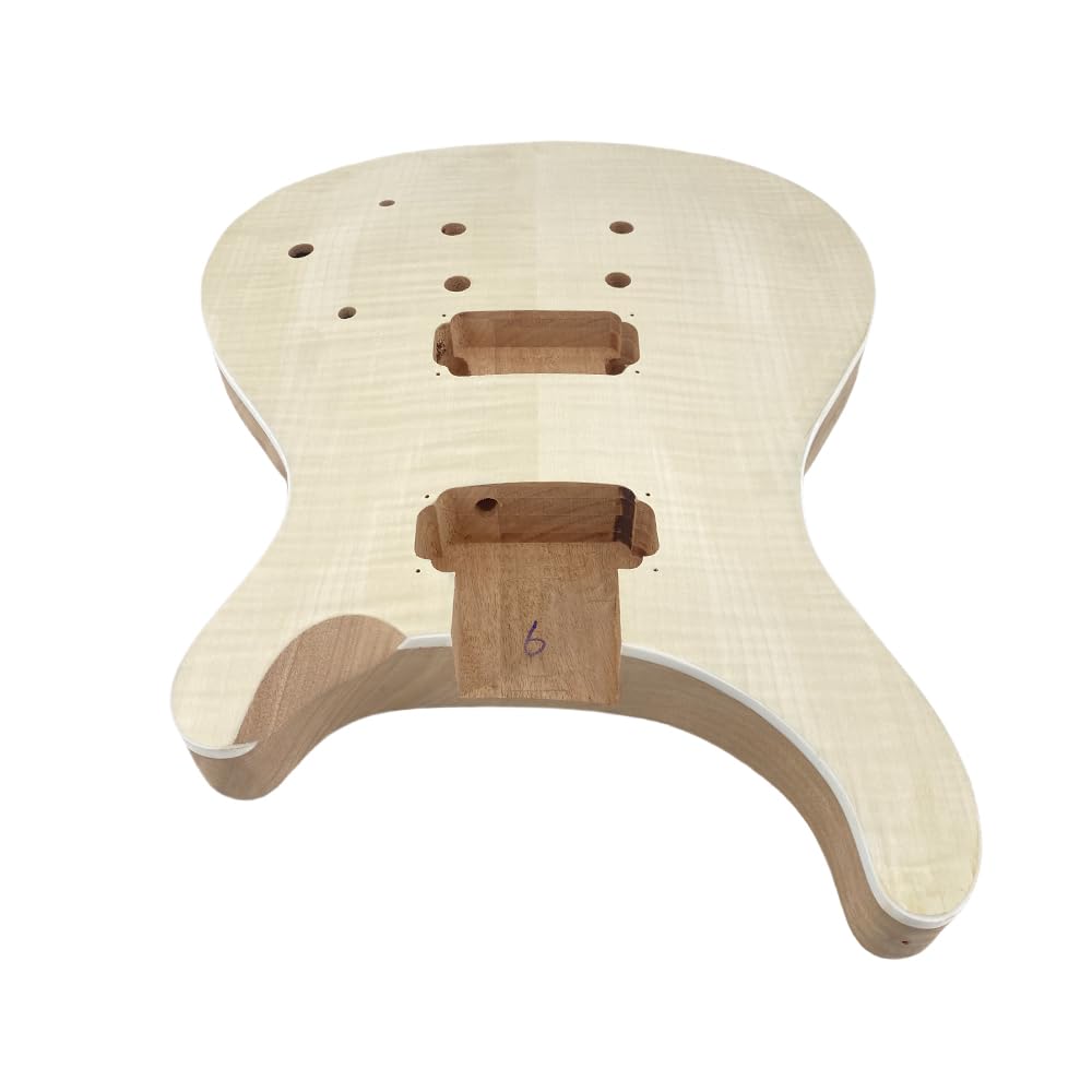 Yinfente Kit de guitarra de bricolaje con cuerpo de caoba, cuello de caoba con diapasón de palisandro, 6 cuerdas, kit de guitarra eléctrica con todos los componentes para construir tu propia guitarra