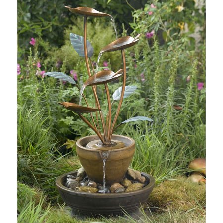 Aqua Moda 76cm Solar York Copper Leaves 4 Tier Cascading Solar Water Feature – Self-Contained Indoor/Outdoor Fountain with Copper Effect, Garden, Patio & Decking Decoration