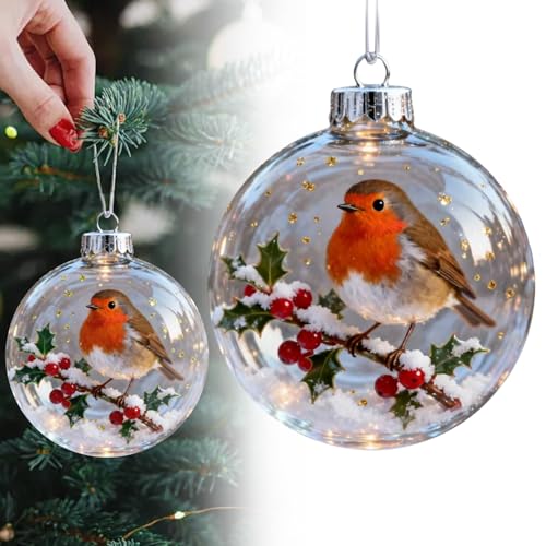 8CM1 Weihnachtskugeln Durchsichtig Vogel Set, Natur Vogel Kristallkugel Dekoration,Christbaumkugeln Christmas Decorations Christbaumschmuck,Baumschmuck Weihnachten Wetterfest Outdoor Weihnachtsdeko,C