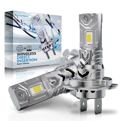 TECHMAX H7 Light Bulb 6500K Xenon White 30000LM +600% Extremely Bright No Adapter Required 1:1 Mini Size H7 Fog Light w/Cooling Fan - Pack of 2