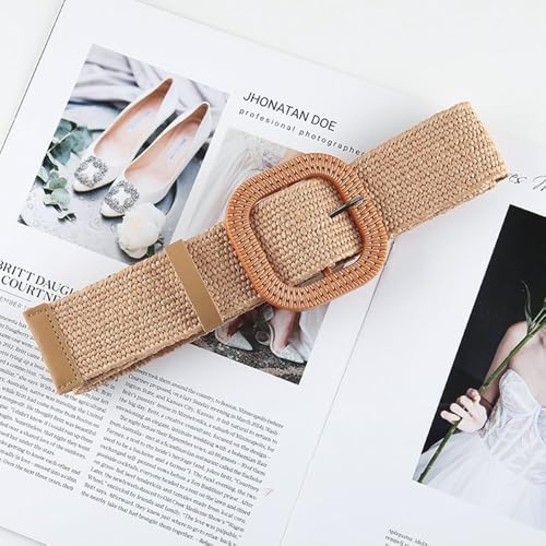 Straw Belt Braided Waistbelt Elastic Women Bohemian Wide(Camel-Style 1)4