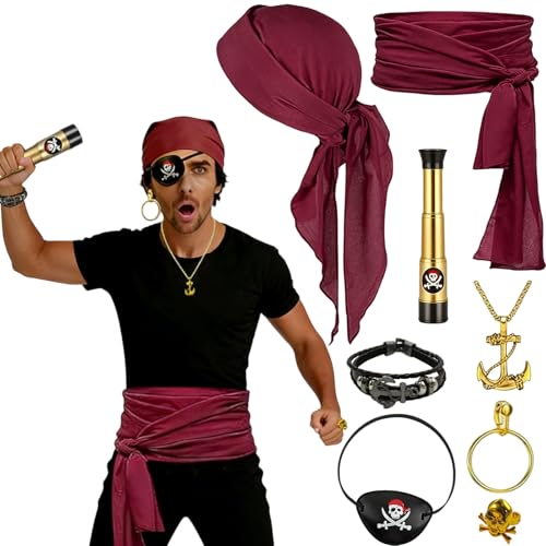 XILEPINGAN 8 Pièces Accessoires de Deguisement Pirate, Accessoire Pirate, Accessoire pour Cosplay de Pirate, Déguisement Pirate Accessoire, pour Carnaval,...