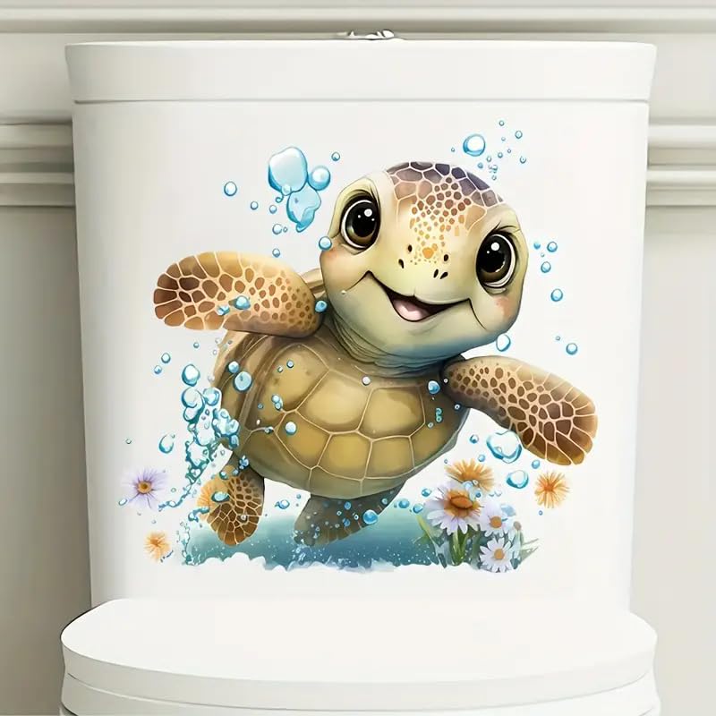 Christmas Sea Turtle Marine Toilet Cover Sticker Decals,Spring Flower Leaf Butterfly Waterproof Toilet Lid Tank Seat Decals Cistern Self-Adhesive Bathroom Wall Sticker
