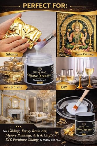 Image of Gold Leaf Kit, Gold Leaf Sheet 100 pc, and Gilding Adhesive 50ml Water Based Adhesive for Arts, Craft, Painting, Furniture and Decoration