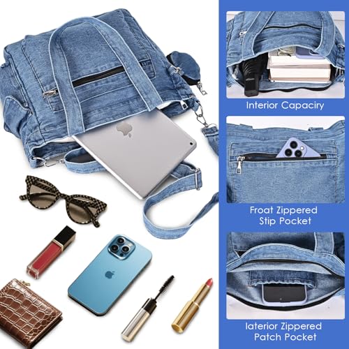 Bolso Tote de Denim para Mujer Azul miniatura 5