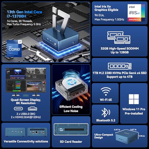 Image of GEEKOM Mini PC IT13[Best Intel NUC13 Alternative] with Intel i7-13700H, 32GB RAM /1TB SSD (Expandable,Not LPDDR), Windows 11 Pro Desktop PC for Home&Office, USB4 /8K UHD /WiFi 6E /BT5.2 /SD /3-Year Coverage