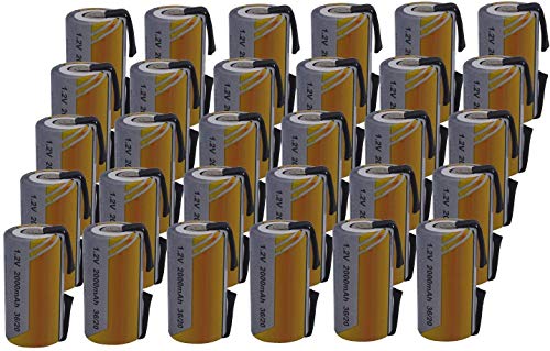 30 X Batteria Pila SC 2000mAh 2.0Ah Ni-Cd 1.2V con lamelle a saldare per pacchi batterie trapani torce allarmi
