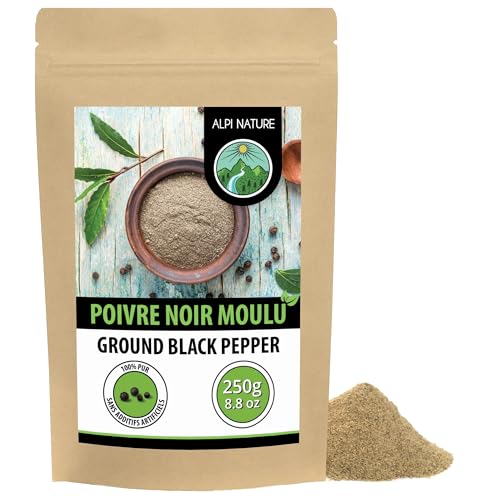 Alpi Nature Poivre Noir Moulu 250g, Poudre de Poivre Noir pour la Cuisine, Piper Nigrum
