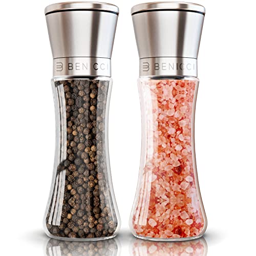 Comparison: Best Salt And Pepper Mill Set 9 Premium Salt and Pepper Grinder Set of 2 - Two Refillable Stainless Steel Sea Salt & Spice Shakers with Adjustable Coarse Mills - Easy Clean Ceramic Grinders w/BONUS Silicone Funnel & Cleaning Brush