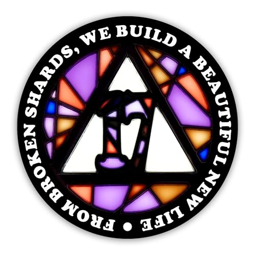 Image of Stained Glass 17 Year AA Chip Sobriety Coin Medallion, Fragments to Freedom Alcoholics Anonymous Addiction Recovery Anniversary Token, Inspirational Sober Gifts for Men and Women by the Token Shop
