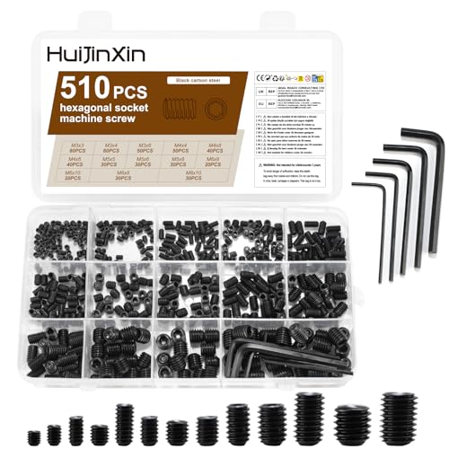 Juego de 510 tornillos prisioneros, pomos de puerta, hexágono interior, surtido de tornillos de cabeza hexagonal, para tiradores de puerta, con llave