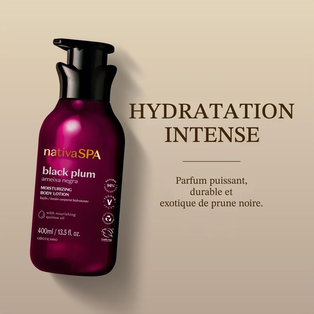O Boticário Nativa SPA Prune Noire, Coffret Cadeau pour le Soin de la Peau avec Crème Hydratante pour le Corps 400 ml et Huile Parfumée pour le Corps 200 ml