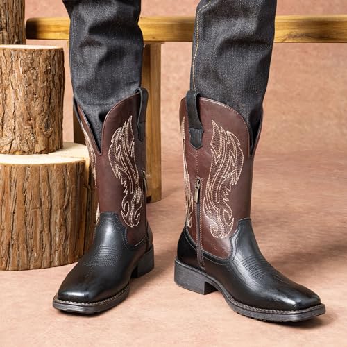 Image of Jousen Cowboy Boots for Men Embroidery Men's Western Boots Retro Square Toe Mens Boot Botas Vaqueras Para Hombre