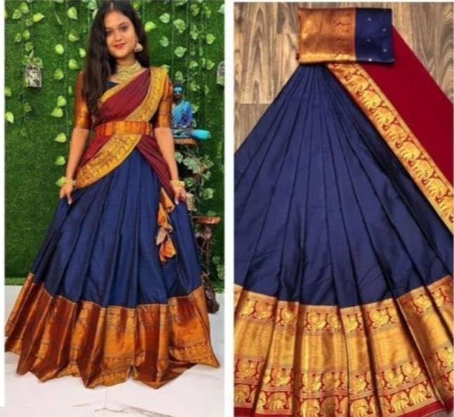 Image of ZITON ARICO MART Women's Indian Traditional Kanjivaram Silk Pure Weaving Lehenga Choli Along With Dupatta And Blouse Piece, Half Saree (Unstitched)