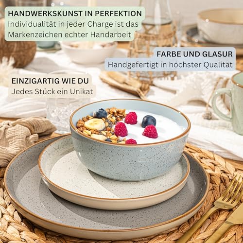 SÄNGER Rio | Tafelservice 12 teilig, Steingut Geschirr Set 4 Personen, 4x Speiseteller 4x Dessertteller 4x Schalen Geschirrset und Schale bunt | VALUE COLLECTION
