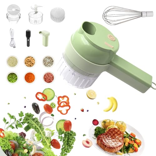 Comparison: Best Electric Chopper For Vegetables 7 MOTPIUOC Multi-Functional Portable Wireless Vegetable Processor Electric 4-in-1 Vegetable Cutter Set, Easy to Charge, for Garlic, Chili, Celery, Meat, With Cleaning Brush, With Egg and Cream Whisk.