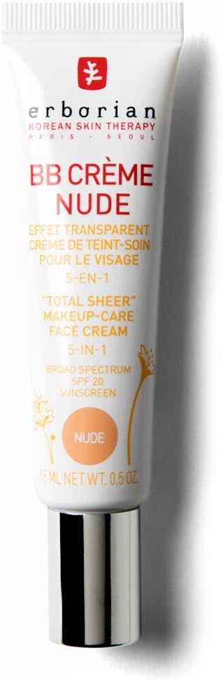 Erborian BB Cream With Ginseng - Lightweight Imperfection Covering Tinted Moisturiser With Natural Baby Skin Effect - 5-in-1 Korean Skincare Face Cream SPF 20 - BB Cream Nude - 15 ml