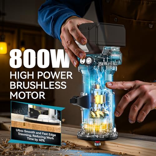 Cordless Compact Router Compatible with Makita 18V Battery, With 15Pcs Router Bits 6 Variable Speeds for Woodworking, 800W 30000 RPM Fixed Base Wood Router With Trim Bits