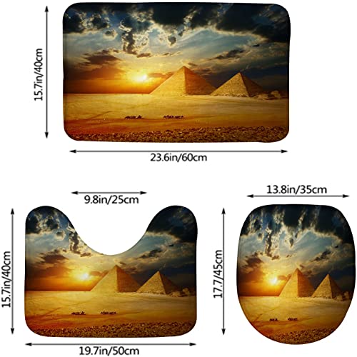 Badezimmerteppich-Set, 3-teilig, ägyptische Pyramiden bei Sonnenuntergang, waschbare Badeteppiche, rutschfest, mit Rückenpolster, Konturteppich und Toilettendeckelbezug – Bild 3