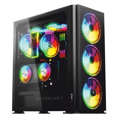 Image of ZEBRONICS Halo Mid-Tower Premium Gaming Cabinet EATX /ATX /M-ATX, 3X 140mm Front + 140mm Rear Fan, ARGB Inner Glow, RGB LED Control, Tempered Glass Side Panel, USB 3.0