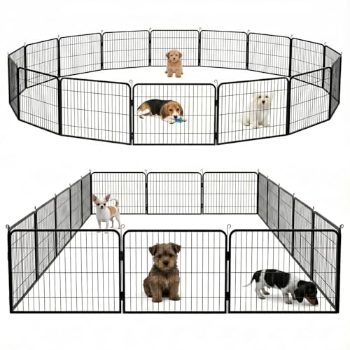 Image of BestPet Dog Playpen 24 Inch 16 Panels Heavy Duty Metal Pet Exercise Pen Indoor Outdoor Fence Panels Anti-Skid Expandable Design