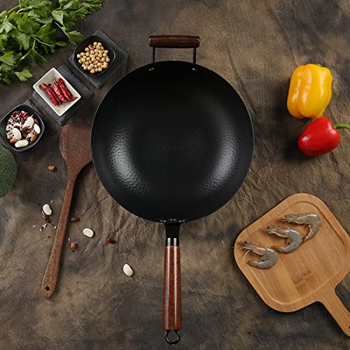Wok chino de hierro martillado con tapa de madera 34 cm miniatura 2