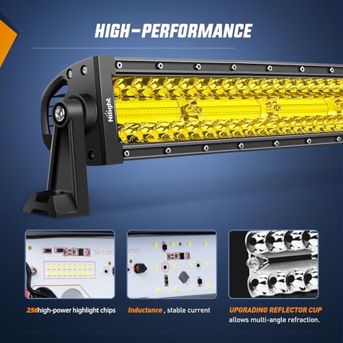 Image of Nilight 33 Inch LED Light Bar 256 LED Chips Yellow Beam Curved Triple Row Fog Light Spot Flood Combo High Power LED Driving Lights Off Road Lights for Trucks SUV UTV ATV Truck Van 4x4 Boat