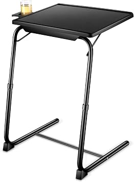 Adjustable TV Tray Table with Cup Holder - 20.4 x 15.7 inch TV Dinner Tray on Bed & Sofa, Large Size Comfortable Folding Table, Laptop Table for Couch with 6 Height & 3 Tilt Angle Adjustments Black