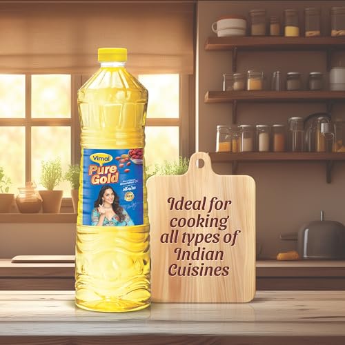 Image of Vimal Pure Gold Groundnut Oil: 100% Natural and Pure for a Healthy Lifestyle | Double Filtered and Refined Peanut Oil for Cooking (1L)