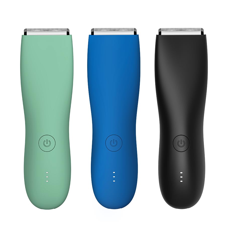Electric Body Hair Trimmer for Men and Women with Replaceable Ceramic Blade, Rechargeable, Smooth Shaving Grooming (Blue)