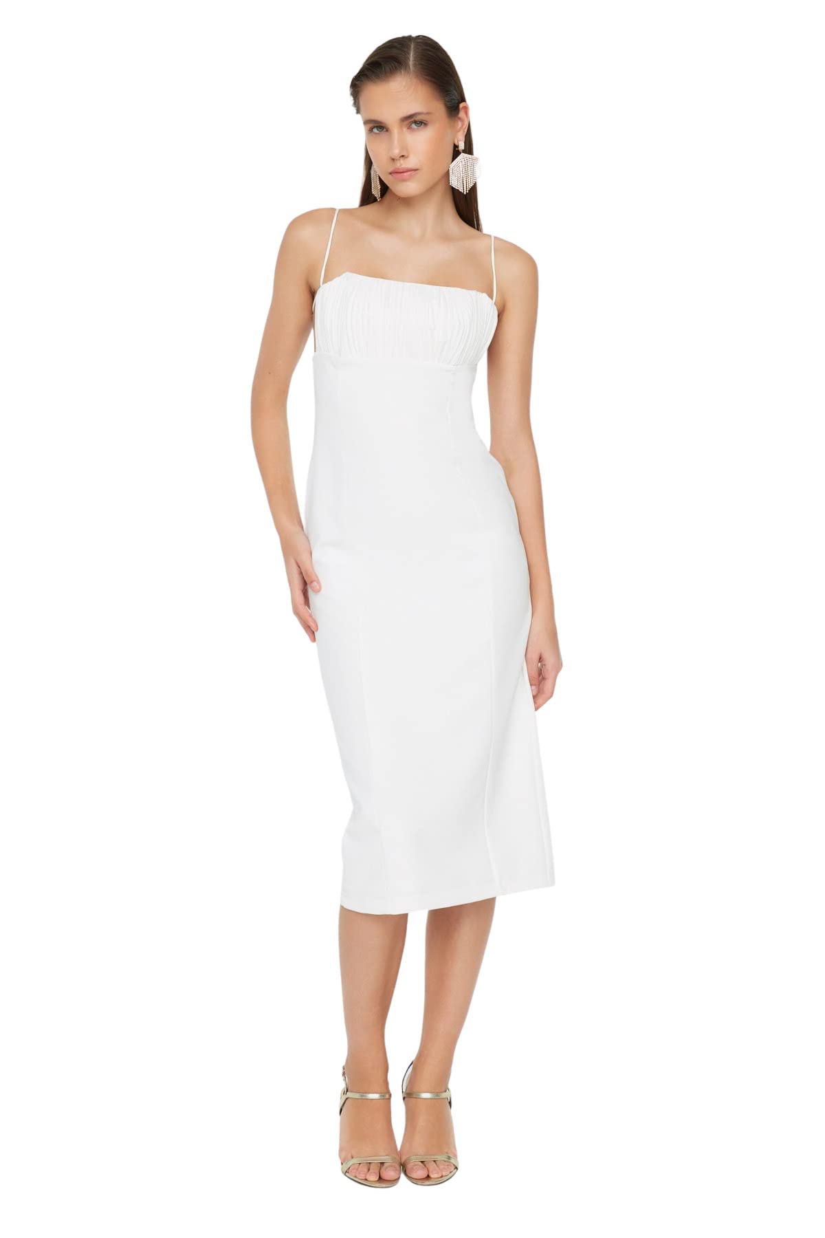 Trendyol Mujer Vestido Tejido Midi Ajustado de Ajuste Regular