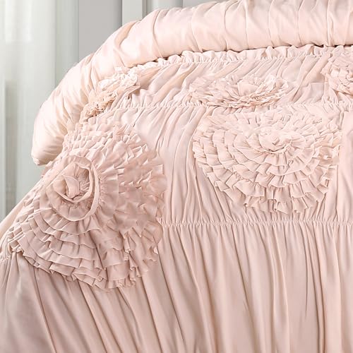 Image of Lush Decor Serena Comforter Set, 2 Piece Set, Twin XL, Blush - Pink Bedding Set Twinxl - Cute Comforter Twin XL Size - Coquette Dorm Decor
