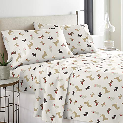 Pointehaven Flannel 170 Gsm Sheet Set,Queen Winter Dogs #TOP1