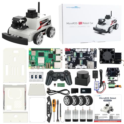 Image of Yahboom Raspberry Pi 5 AI Visual ROS2 Smart Robot Car Kit 2DOF Carmer Autonomous Driving Lidar Stem Education Project for Teen Engineers Students (with Raspberry Pi5-8GB), White