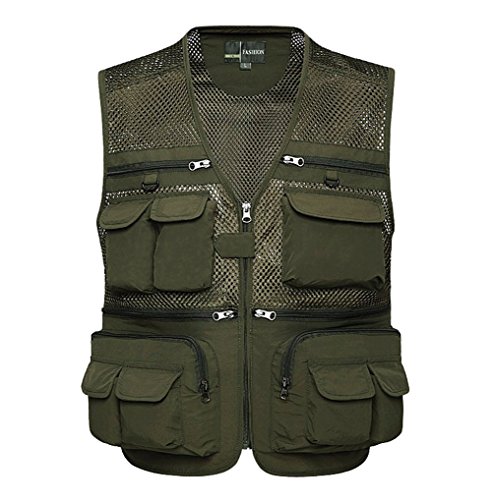 Classic Pink Hombres Múltiples Bolsillos Chaleco De Malla Transpirable para Fotografía Caza Acampada Verde1 L