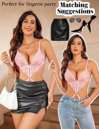 Image of Avidlove Women Lingeries Deep V Teddy Lingerie Sexy Lace Bodysuit Cut Out One Piece Mini Babydoll