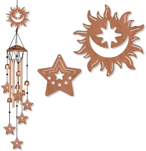 Miniatura 12 de INFUNLY Campanillas de viento de hadas para exterior de 5.5 x 5.4 pulgadas, carillón de viento de metal con patrón de luna, carillón de viento de