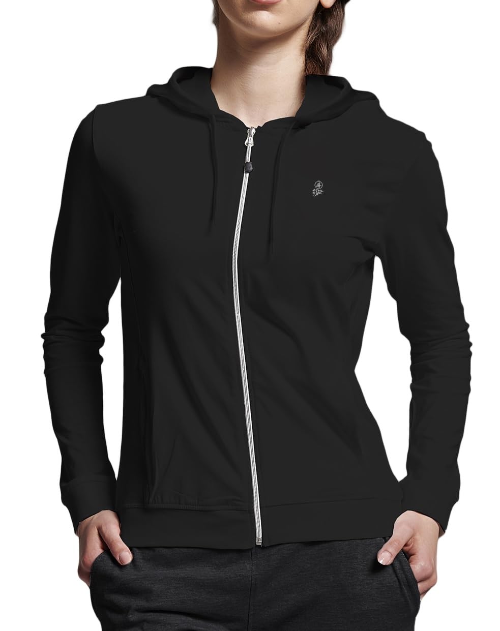 Combinaison de sport à la mode pour femme/complète avec sweat à capuche et pantalon avec poignets, noir léger, taille XL, Noir doublé, XL