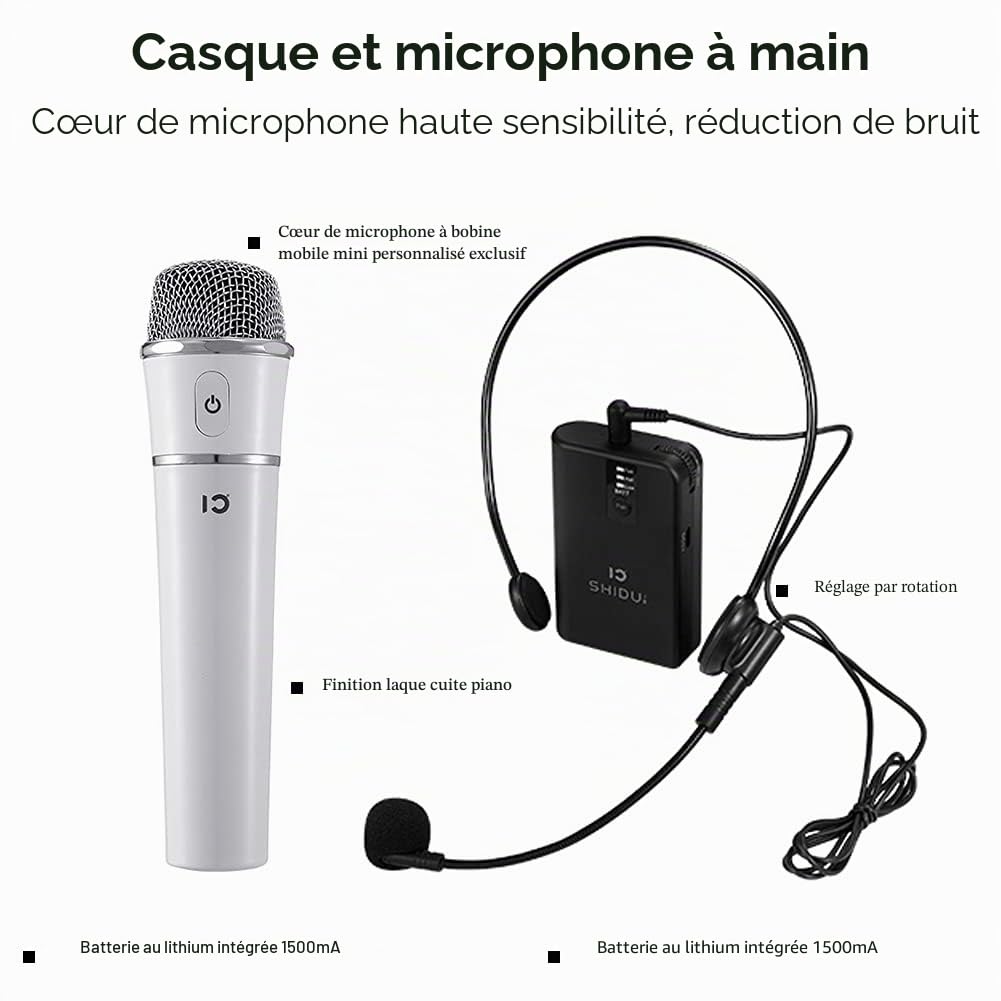 Amplificateur de Voix sans Fil Bluetooth Portable SHIDU 25W Amplificateur Voix Haut Parleur avec Micro Casque + UHF Compact Handheld Microphone sans Fil pour Enseignants, Guides Touristiques, Baskets