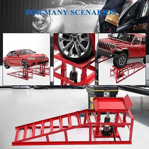 Car Ramps 2 Pack Heavy Duty Steel Hydraulic High Lift Service Vehicle Ramps 5T 110231 lbs Automotive Truck Wheel Ramps for Oil Changes with Support Jack for Auto Beauty Stores DIY Repair Stores