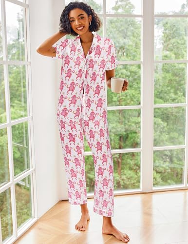 Image of Ekouaer 2 Piece Satin Short Sleeve Pajamas Set Button Down Sleepwear | Soft Pjs Set Classic Loungewear for Wedding, Party, Home, Daily Wear, Date Nights