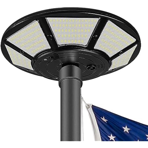 RAYSLIT Flag Pole Light Solar Powered 440 LEDs, Solar Flagpole Light with DC Charge Port Top Mount 4800 Lumens Brightest American Flag Lights Outdoor Waterproof Dusk to Dawn Fits 15-30 ft Flagpoles Cover