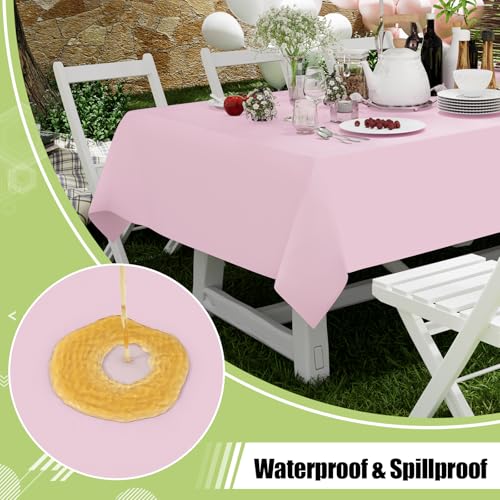 Image of Smiry Disposable Table Cloth 3 Pack, 84 Inch Round Waterproof Plastic Tablecloth, Decorative Round Table Covers for Party, Birthday, Picnic, Pink