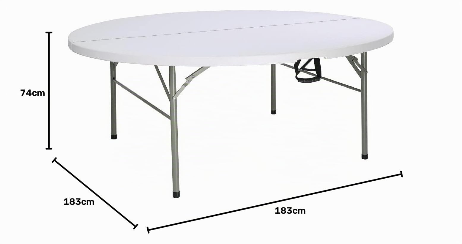Bolero Table Pliante Ronde en PE, Blanche, Dimensions: 74(H) x 183(Ø)cm, Table d'Appoint pour Restaurant, Structure en Acier Thermolaqué avec Plateau en Polyéthylène Haute Densité, HC270
