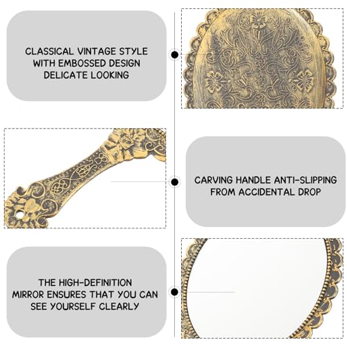 1 PCS Handspiegel Mit Griff Vintage - Kinder Schmink Spiegel Retro Hand Spiegel Handheld Mirror (Bronze)